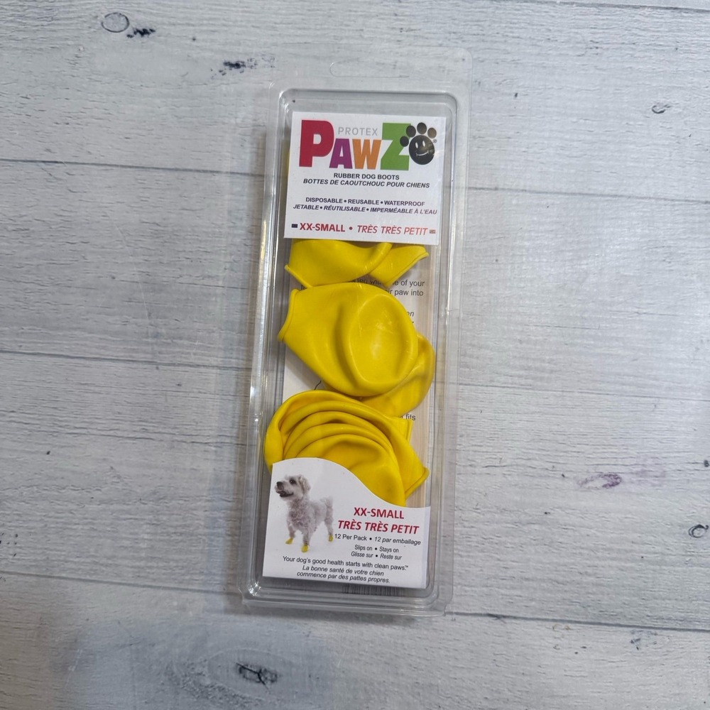Pawz yellow rubber dog‎ boots 12 pack XX-small NEW